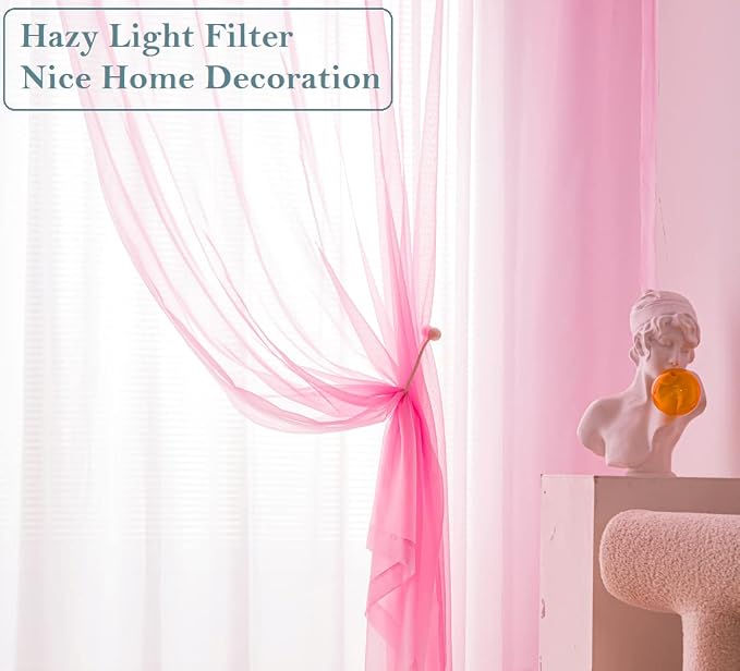 PI Pink Sheer Curtains 84 Inches Length - Image 2