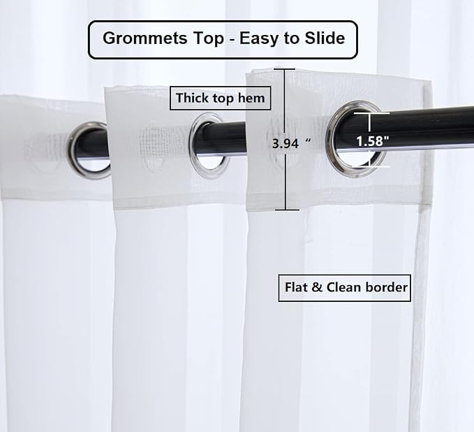 PI Sheer White Curtains 84 Inch Length, Solid Voile - Image 5