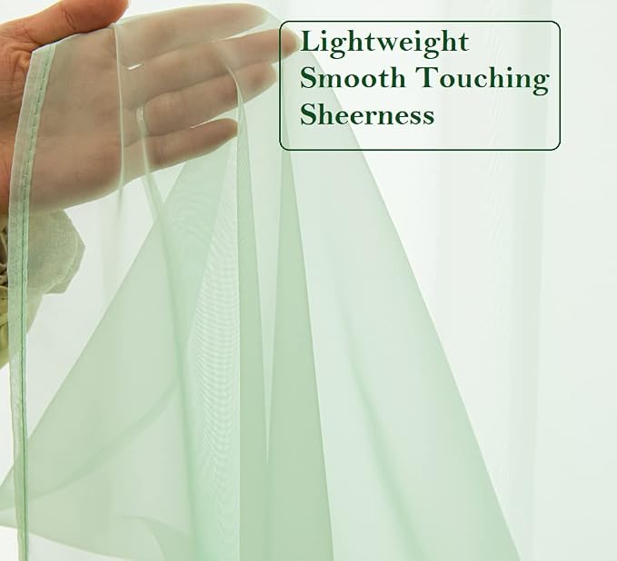 PI Green Sheer Curtain Short Panels, Eyelets Top Natural Voile Backdrop - Image 2