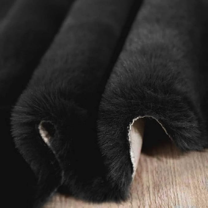 Black Faux Rabbit Washable Fur Area Rugs - Image 5