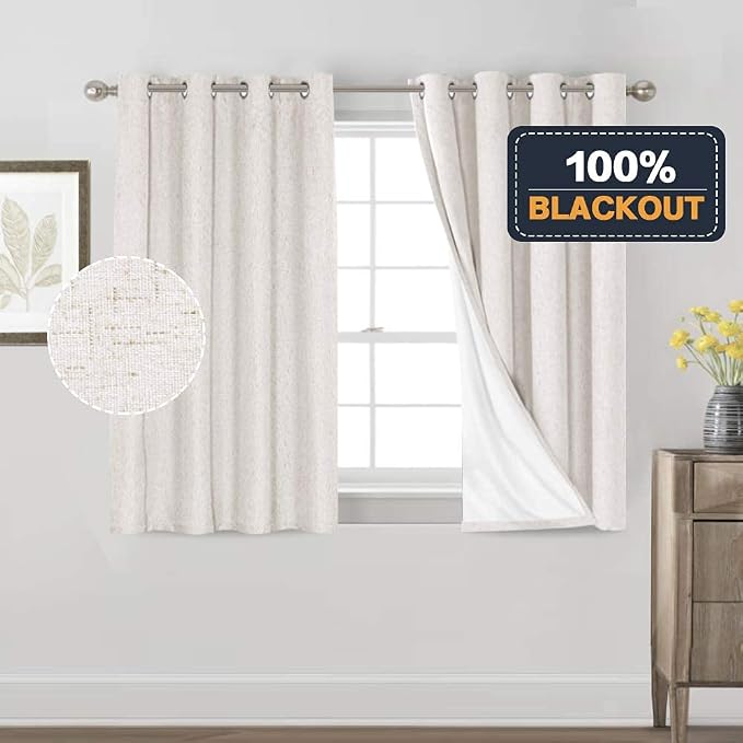 PrinceDeco Ivory 100% Blackout Curtains 54" Long Blackout Curtains - Image 8