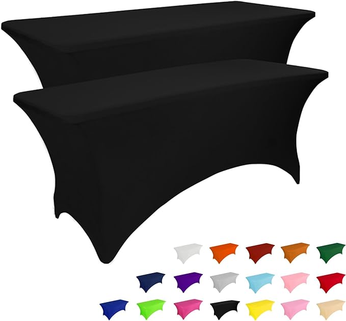 IVAPUPU 2 Pack 4FT Table Cloth for Rectangular Fitted Events Stretch Black by IVAPUPU