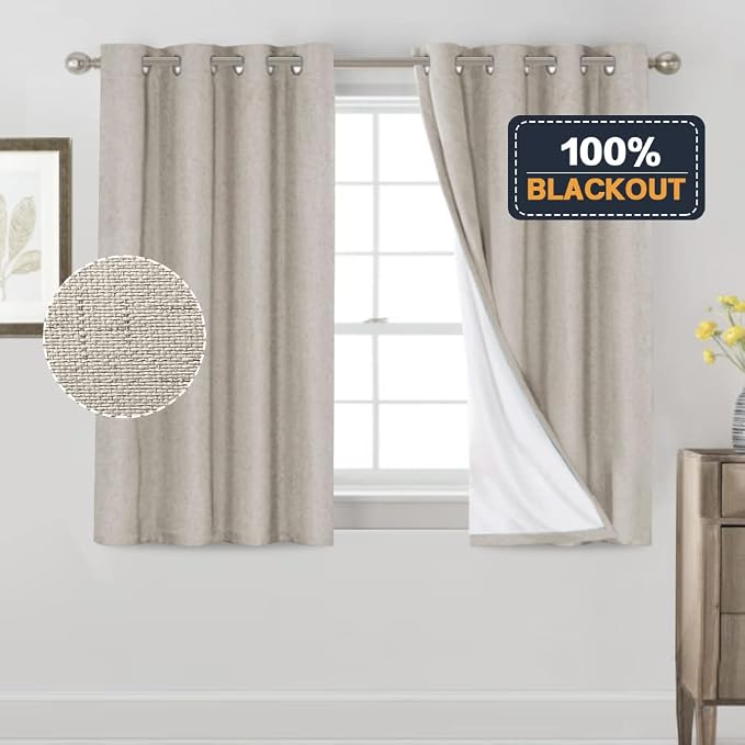 PrinceDeco 100% Blackout Linen Textured Curtains - Image 6