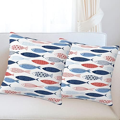 bassyil Fish Throw Pillow Covers Decorative Linen Pillow Cases Set of 2 Square - Image 5