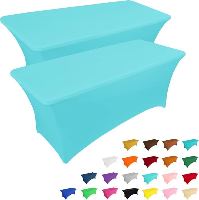 IVAPUPU 2 Pack 6FT Table Cloth for Rectangular Fitted Events Stretch Blue Mist by IVAPUPU