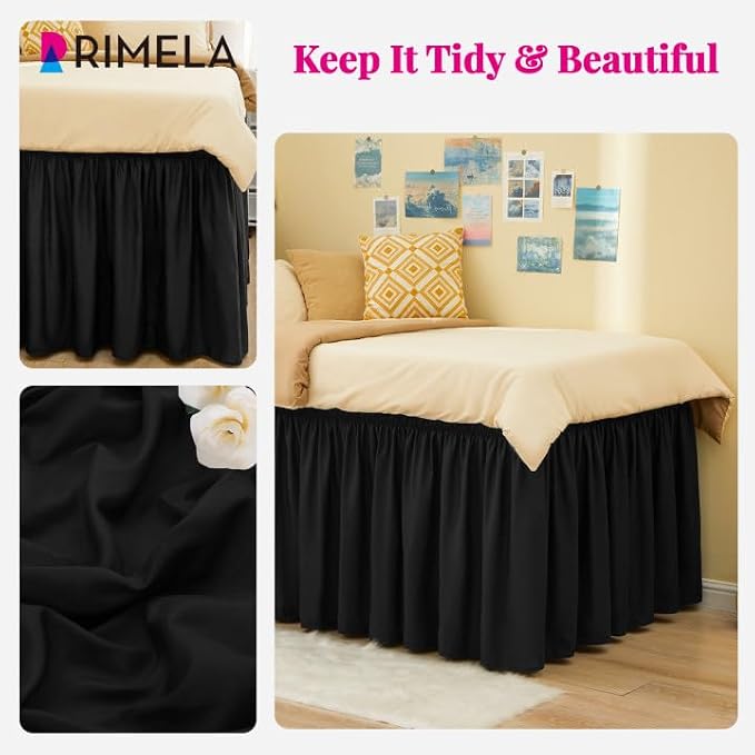 RIMELA Black Bed Skirt Twin 32 Inch Drop Silky Luxurious Fabric, Wrinkle and - Image 4
