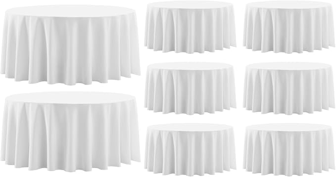 Round Tablecloth 8 Pack 90 Inch White Tablecloths Washable Decorative Linen by AOCOZHomeLifeMuseum