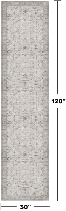 Light Gray Washable 2'6"x10' Wide Hallway Runners, Kitchen Runner Rug, Non-Slip - Image 2