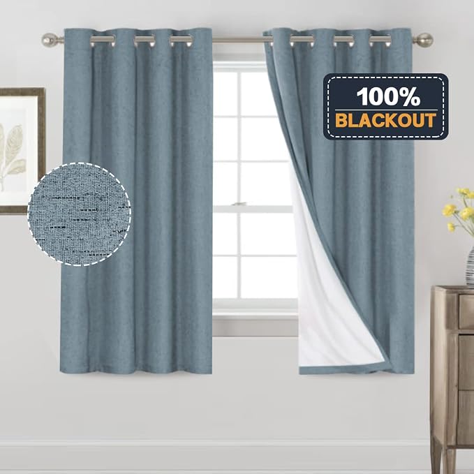 PrinceDeco Blackout Curtains 63 Inch Length Stone Blue Short Blackout Curtains - Image 6