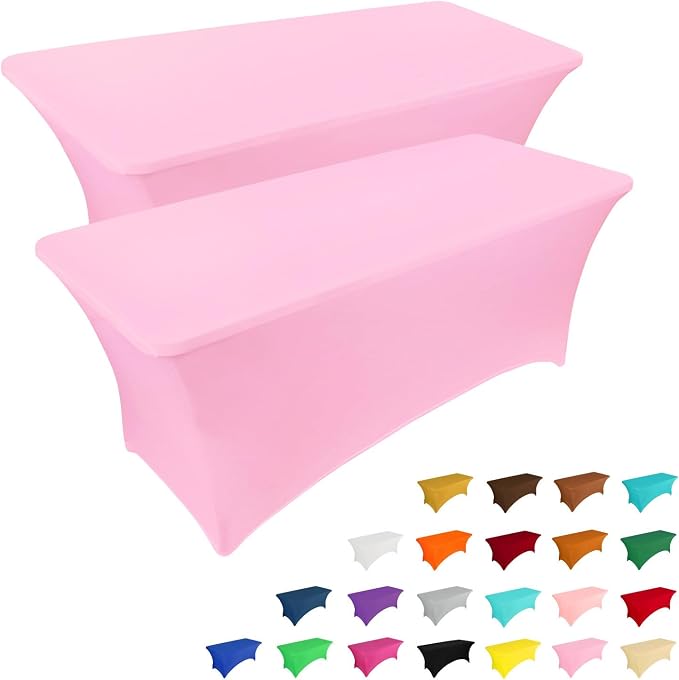 IVAPUPU 2 Pack 6FT Table Cloth for Rectangular Fitted Events Stretch Pink Table by IVAPUPU