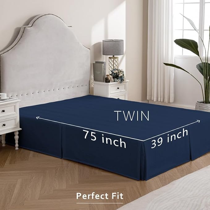 MIYE Pleated Waffle Weave Bed Skirt, Tailored Dust Ruffle 12 Inch Drop Easy Fit - Image 6