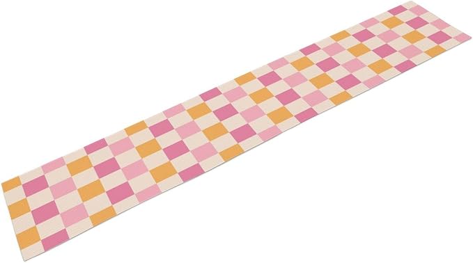 Pink Checkered Table Runner, Vintage 70s Abstract Cute Modern Hippie Table - Image 8