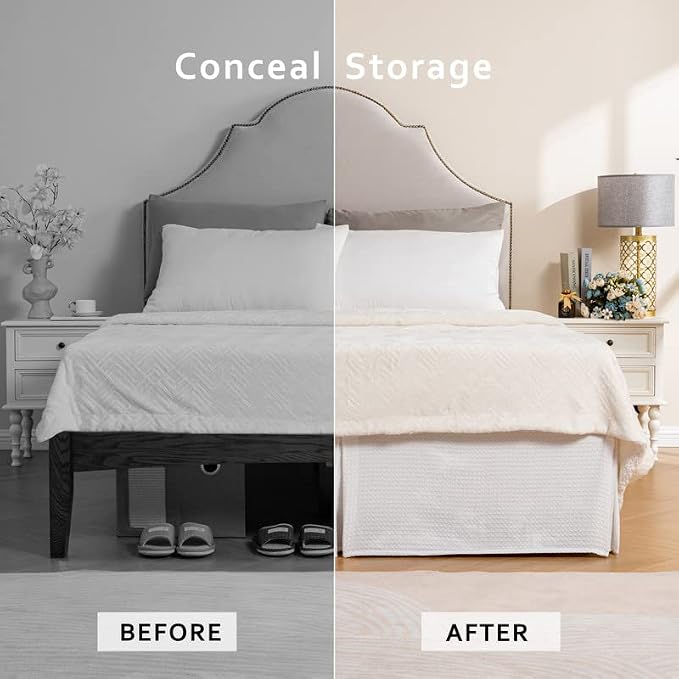 MIYE Pleated Waffle Weave Bed Skirt, Tailored Dust Ruffle 16 Inch Drop Easy Fit - Image 4