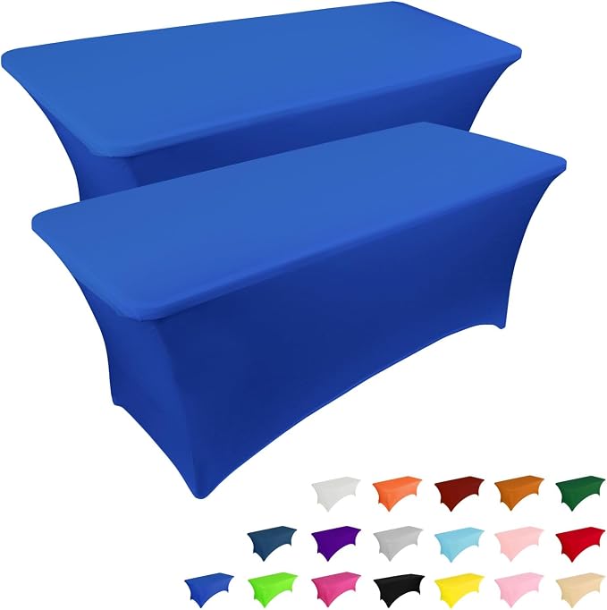 IVAPUPU 2 Pack 6FT Table Cloth for Rectangular Fitted Events Stretch Royal Blue by IVAPUPU