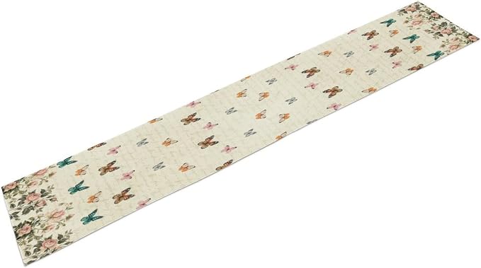 Retro Butterfly Table Runner Kids Girls Watercolor Vintage Pink Rose Floral - Image 2