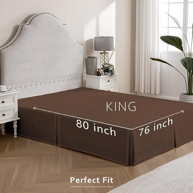 MIYE Pleated Waffle Weave Bed Skirt, Tailored Dust Ruffle 12 Inch Drop Easy Fit - Image 7