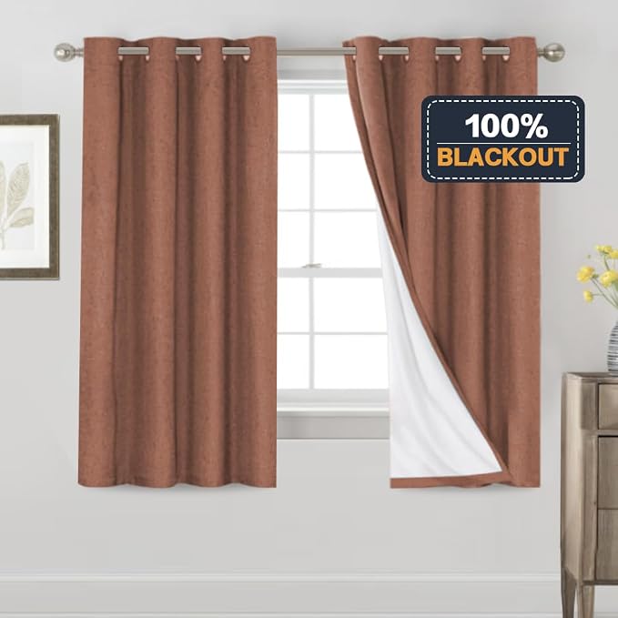 PrinceDeco Thick Linen Blend Curtains 100% Blackout Curtains 64 inch Long 2 - Image 6