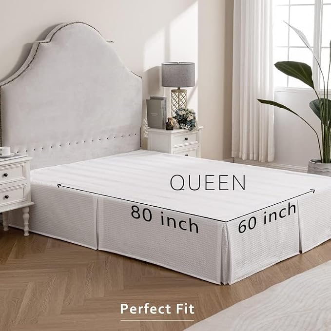 MIYE Pleated Waffle Weave Bed Skirt, Tailored Dust Ruffle 16 Inch Drop Easy Fit - Image 7