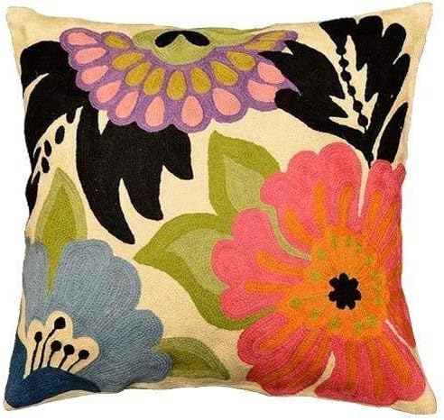 Daisy Floral Pillow Cover Hand Embroidered Flower Throw Pillowcase Traditional - Image 7