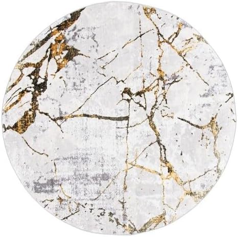 SAFAVIEH Amelia Collection 3' Round Grey/Gold ALA293G Modern Abstract by SAFAVIEH