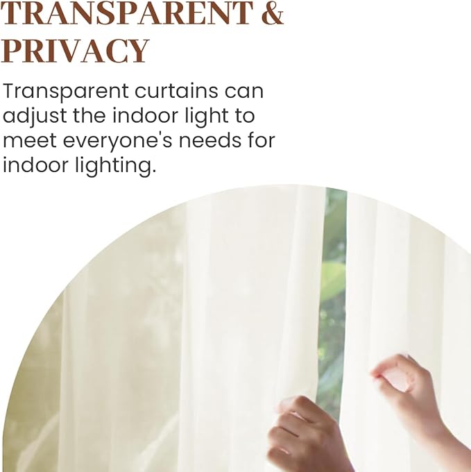 Dreaming Casa Ivory Sheer Curtains 204 Inches Long, Rod Pocket & Back Tab Light - Image 4