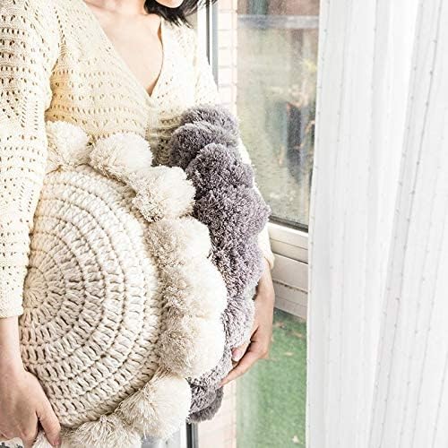 Round Throw Pillow Boho with Pom Poms Fringe Tassels, Bohemian Cute Decorative - Image 7