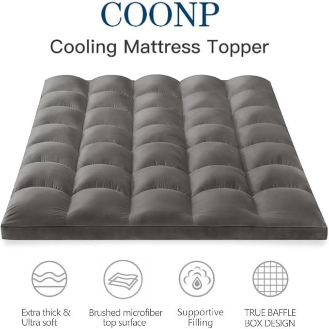 COONP Super Queen Mattress Topper, Extra Thick Pillowtop, Cooling Plush - Image 2