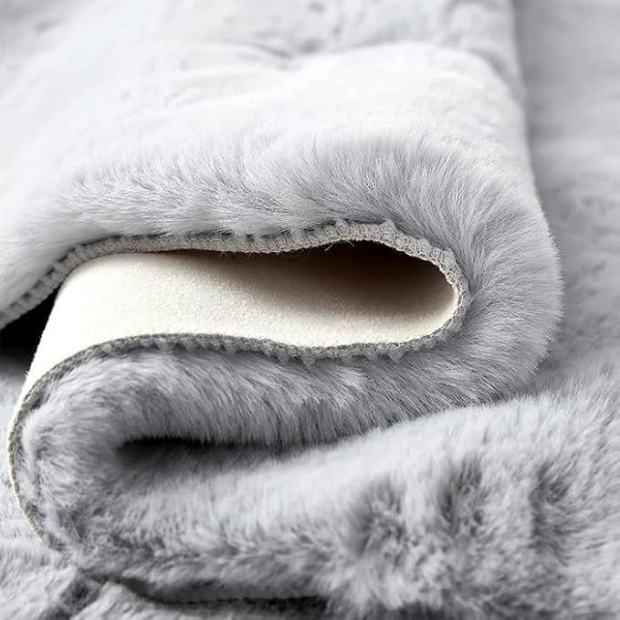 Grey Fluffy Faux Rabbit Washable Furry Fur Area Rugs - Image 5