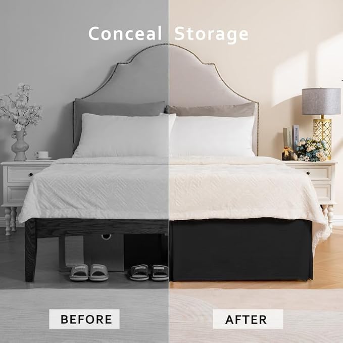 MIYE Pleated Waffle Weave Bed Skirt, Tailored Dust Ruffle 14 Inch Drop Easy Fit - Image 5