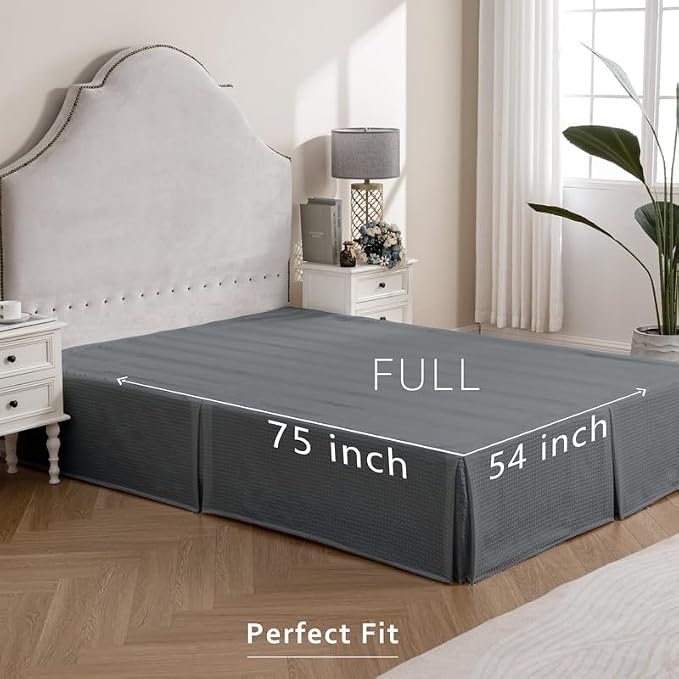 MIYE Pleated Waffle Weave Bed Skirt, Tailored Dust Ruffle 12 Inch Drop Easy Fit - Image 6