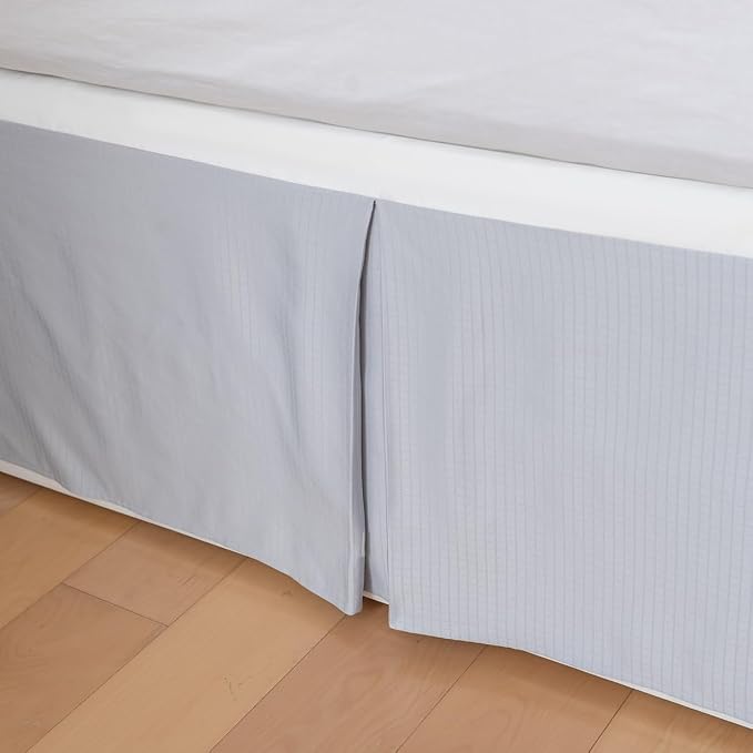 Queen Bed Skirt, Grid Plaid Soft Quadruple Pleated Ruffle Bed Skirt, Tailored - Image 4