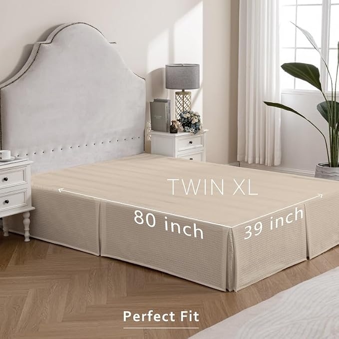 MIYE Pleated Waffle Weave Bed Skirt, Tailored Dust Ruffle 12 Inch Drop Easy Fit - Image 7