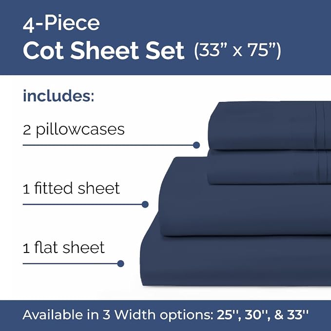Cot Sheet Set 33” x 75” – 4 Piece Cot Size Twin Mattress Sheets – Ideal - Image 2