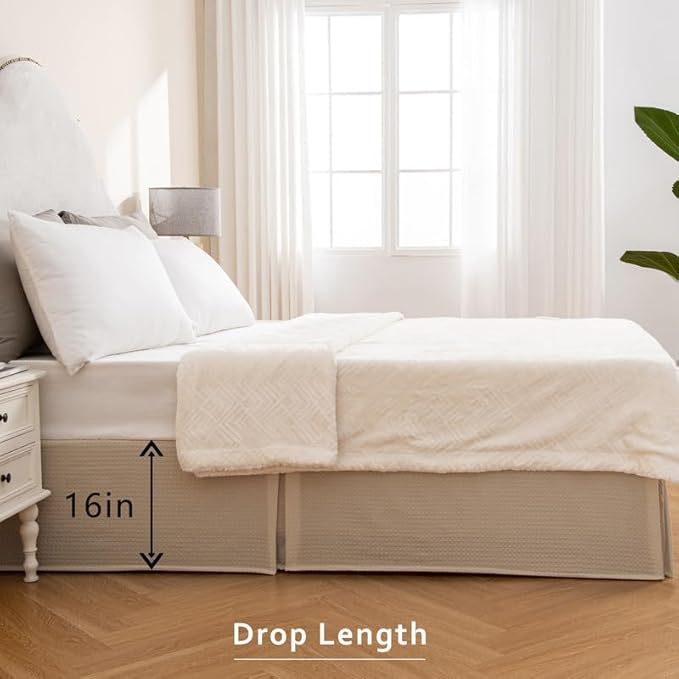 MIYE Pleated Waffle Weave Bed Skirt, Tailored Dust Ruffle 16 Inch Drop Easy Fit - Image 6