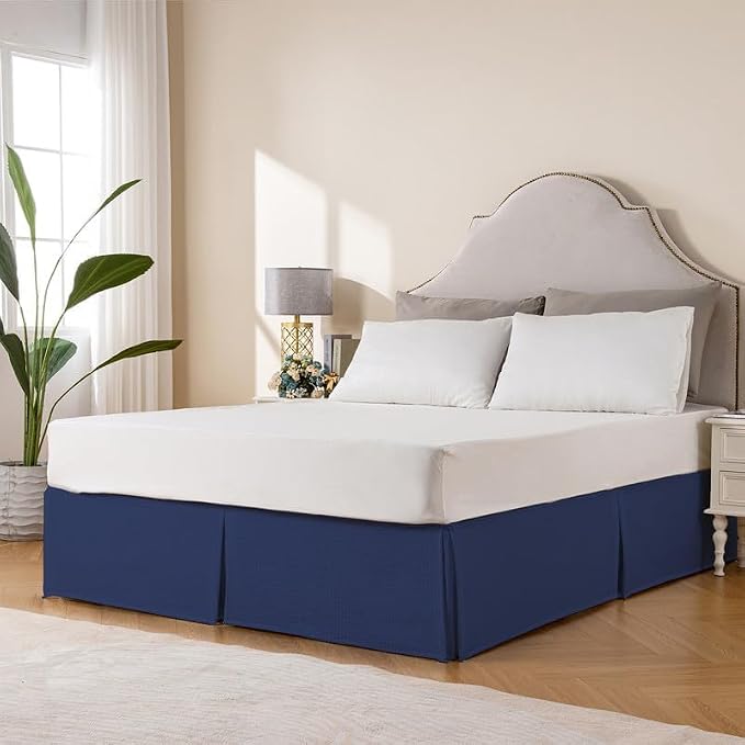 MIYE Pleated Waffle Weave Bed Skirt, Tailored Dust Ruffle 14 Inch Drop Easy Fit - Image 4