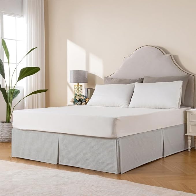 MIYE Pleated Waffle Weave Bed Skirt, Tailored Dust Ruffle 12 Inch Drop Easy Fit - Image 4