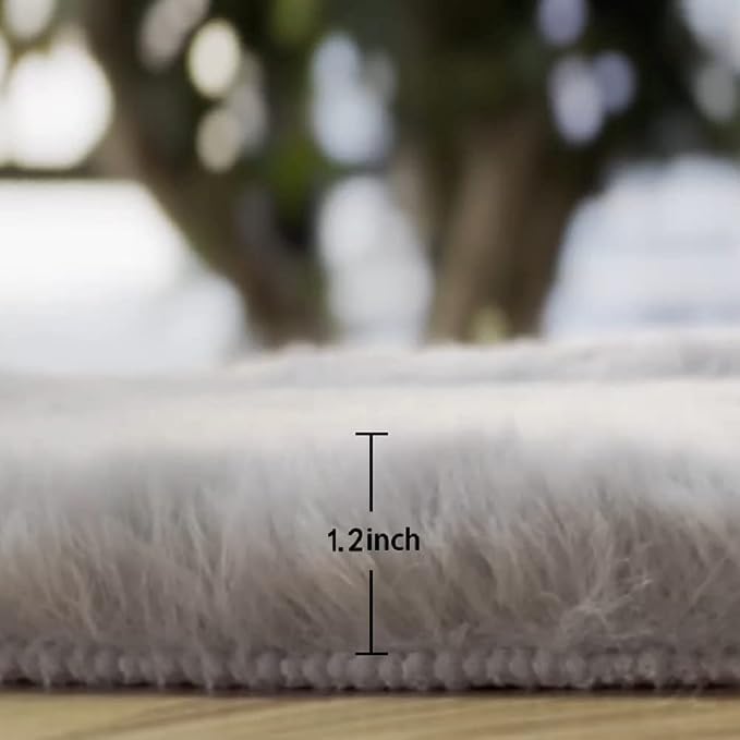 Round Furry Rugs for Living Room Faux Rabbit Fluffy Fur Rug for Bedroom - Image 2