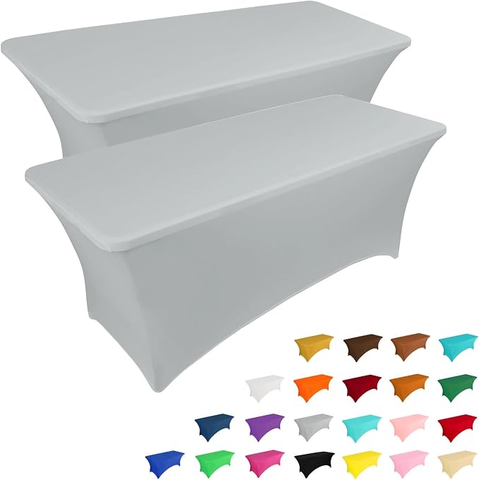 IVAPUPU 2 Pack 8FT Table Cloth for Rectangular Fitted Events Stretch Grey Table by IVAPUPU