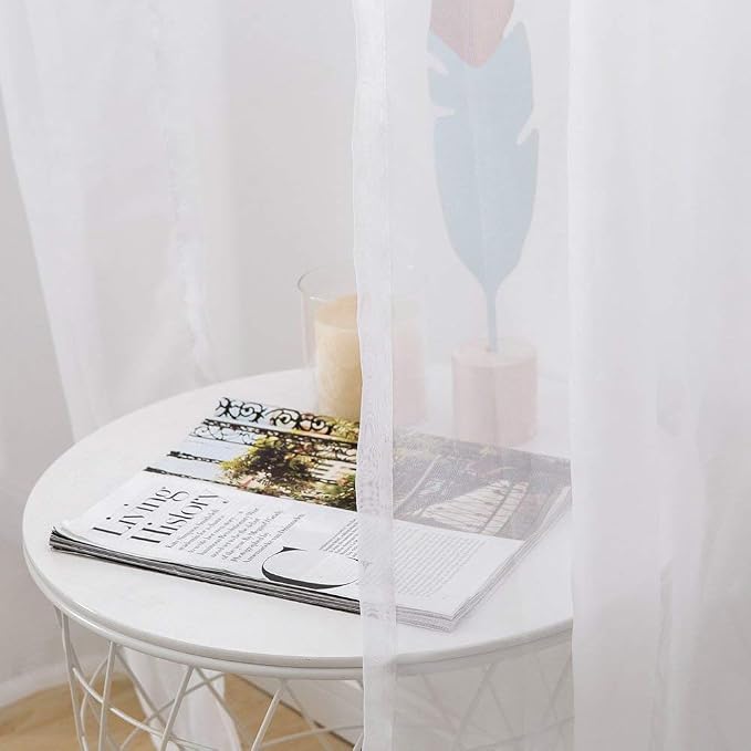 MIULEE 2 Panels Solid Color White Sheer Window Curtains Elegant Window Voile - Image 5