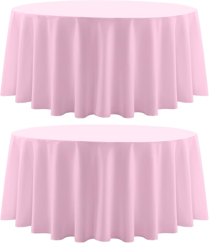 Round Tablecloth 132 Inch 2 Pack Pink Tablecloths Washable Decorative Linen by AOCOZHomeLifeMuseum