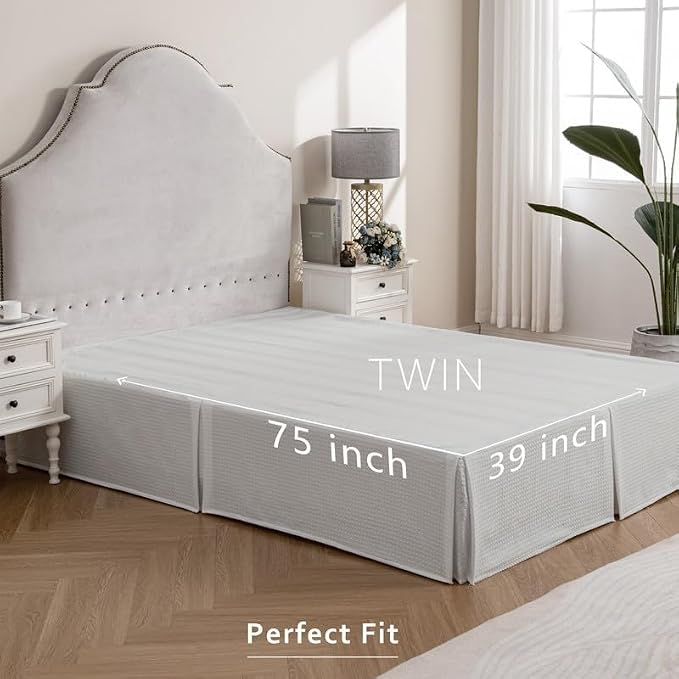 MIYE Pleated Waffle Weave Bed Skirt, Tailored Dust Ruffle 16 Inch Drop Easy Fit - Image 7