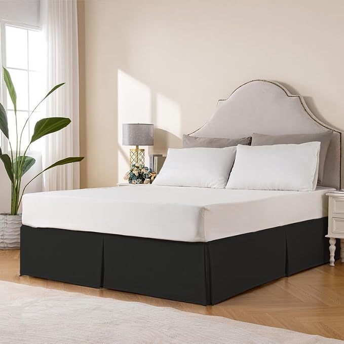 MIYE Pleated Waffle Weave Bed Skirt, Tailored Dust Ruffle 14 Inch Drop Easy Fit - Image 4