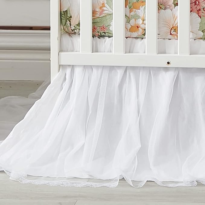 Brandream Crib Bed Skirt for Baby Girls Boys White Lace Tulle Ballerina Girls - Image 2