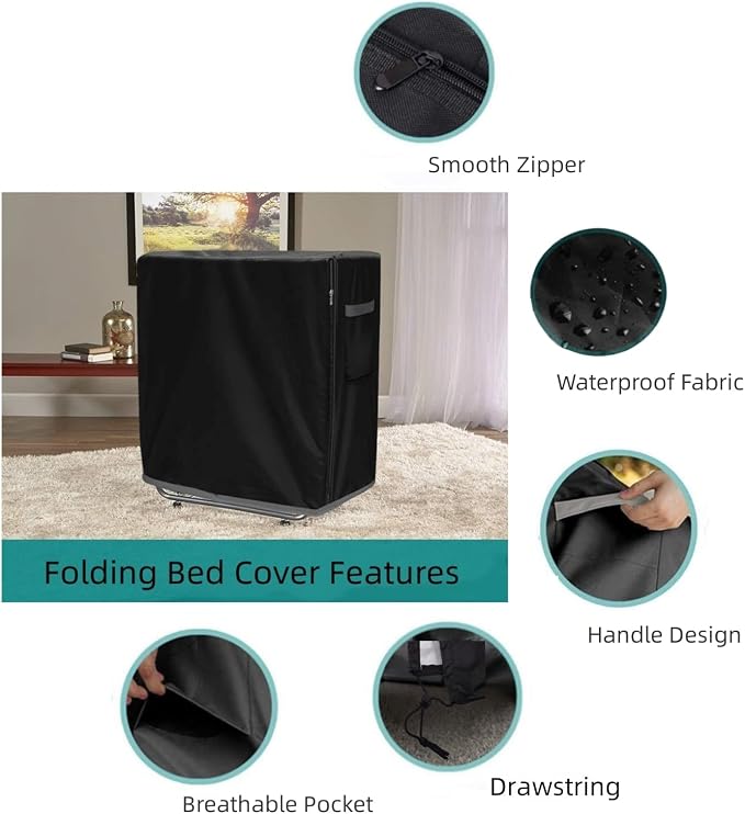 Rollaway Bed Cover, Waterproof & Dustproof Folding Bed Storage Cover, Portable - Image 3