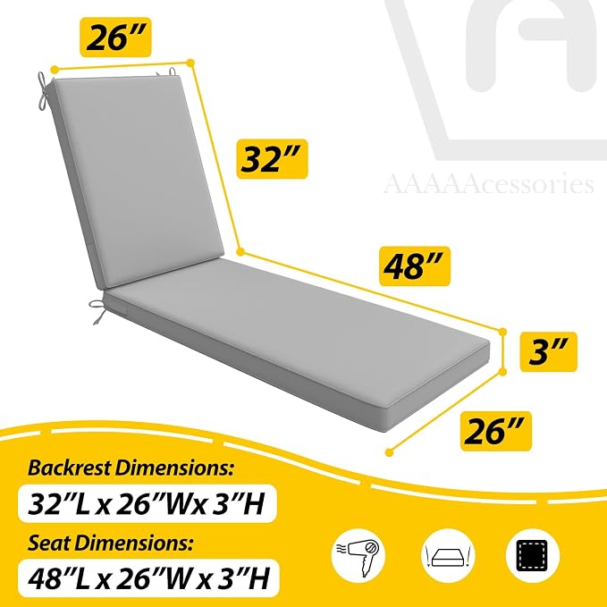 AAAAAcessories Outdoor Chaise Lounge Cushions, Waterproof, Fade-Resistant Patio - Image 5