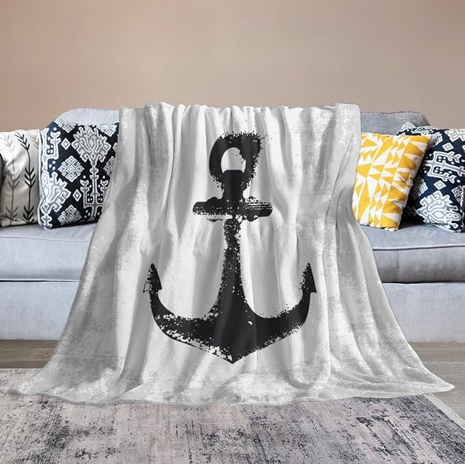 Nautical Anchor Blanket Modern Abstract Light Grey Black Anchor Art Print Soft - Image 4