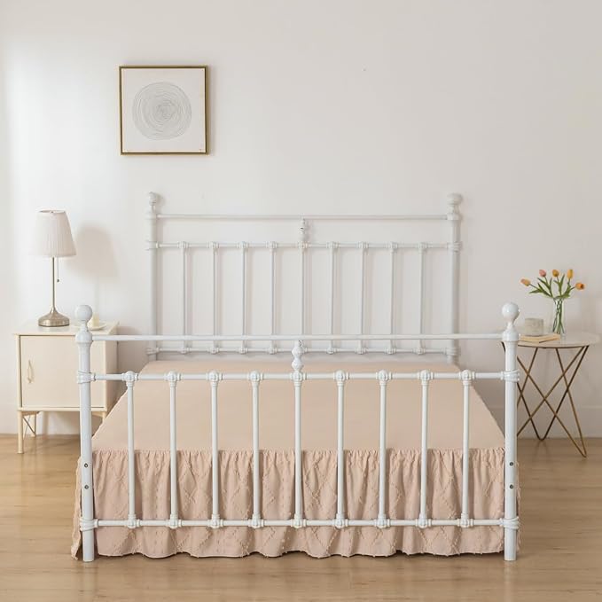 Bed Skirt Queen Size，Ruffled Cream Bed Skirt - Image 3