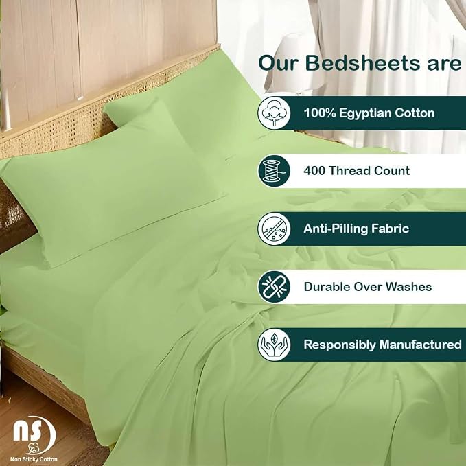 NON Sticky cotton Full Size Sleeper Sofa Sheets, 4 Piece Egyptian Cotton Bed - Image 2