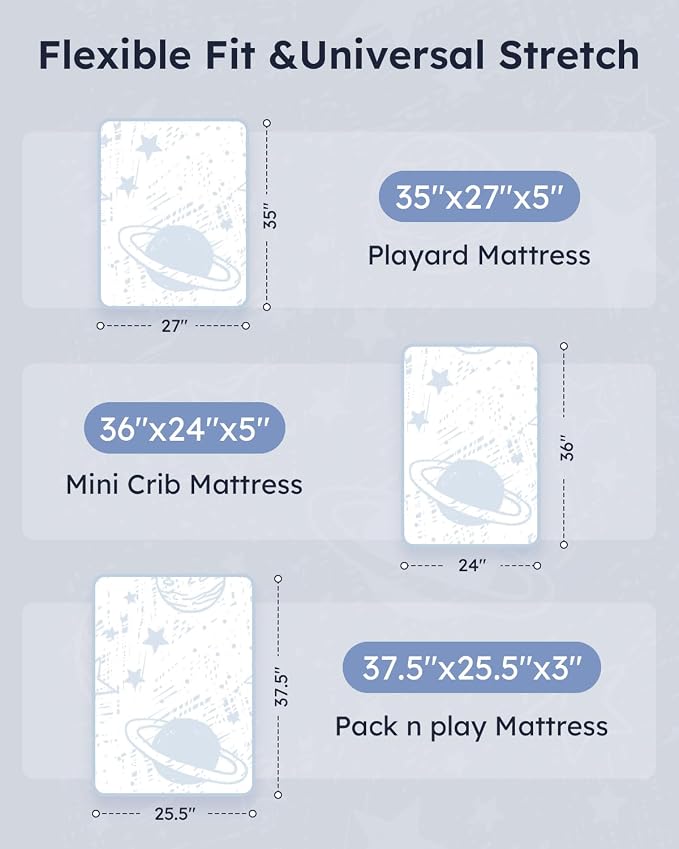 Pack and Play Sheets Fitted 3 Pack, Mini Crib Sheets - Image 3