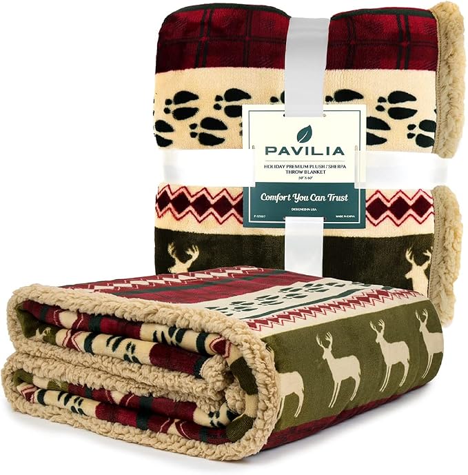 PAVILIA Premium Christmas Sherpa Throw Blanket, Ultra Soft Reversible Fleece & - Image 8